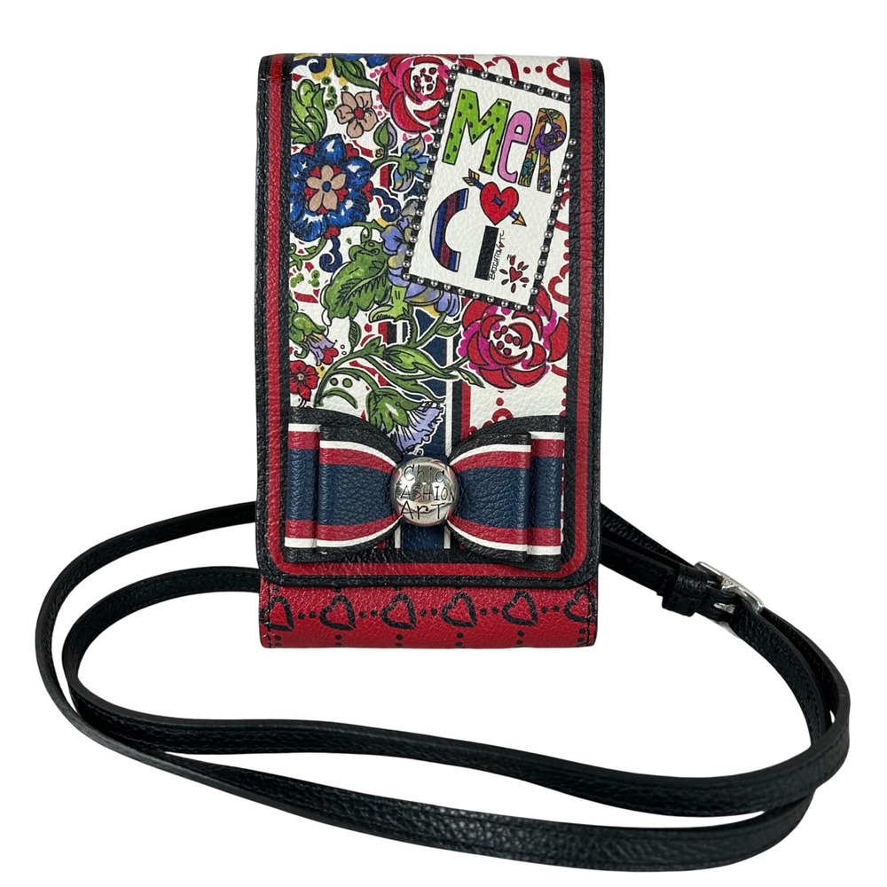 Brighton Merci Travel Art Leather Crossbody Phone Wallet Organizer Bag Red